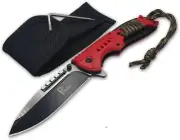 Stainless Steel Camping Folding Knife with Sheath and Paracord (Red)