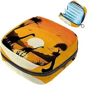 Period Bag,Sanitary Napkin Storage Bag,African Dinosaur and Sunset,Tampon Holder for Purse