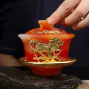 Chinese Jade Glaze Bowl Master Hand Inlaid Gold Inlaid Silver Cup