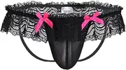 [iiniim] Men's Bowknot Lingerie Jockstrap G-String Bikini Thong Sissy Underwear with Lace Trim