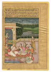 Indian Miniature Painting Of Mughal Harem Art Emperor With Women in Love Scene