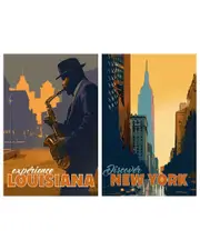 Empire Art Direct Down In The Bayou & New York Minute Frameless Free Floating Tempered Glass Panel Graphic Wall Art Set of 2