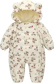 [Generic] Girls Bib Snow Pants Romper Outerwear Boy Ear Baby Bear Snowsuit Jumpsuit Zipper Winter Girl Hooded Coat Jacket Boys Coat&Jacket Girls Snowsuit Size 6 Beige