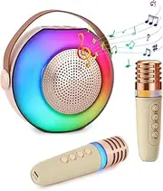 Kids Karaoke Machine,Mini Karaoke Machine with 2 Wireless Microphones & LED Lights, Bluetooth Speaker Toys for Kids, Christmas Birthday Gifts for Ages 3-12+Girls Boys Family Home Party