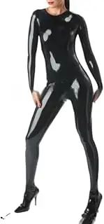 [DAIJES] Black Latex Catsuit with Feet Socks Round Collar Back to Crotch Zipper Rubber Bodysuit Overall