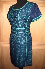 Cynthia Rowley Navy Lace w/Green Contrast Sheath Dress - MSRP $119