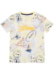 GUESS Blue Tile Print Short Sleeve T-Shirt Size: 5, Cotton