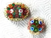 SALE 2 pc. of Vintage Glass Seed Beads Brooches - FREE SHIPPING