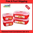 Sistema Food Containers Set of 4 Rectangular Heat , Eat Microwave Lid Red Clear