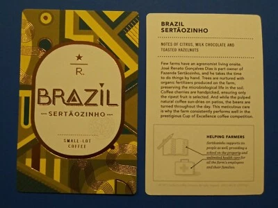 STARBUCKS TASTER CARD 2015 " BRAZIL SERTAOZINHO " A BEAUTY SALE PRICE