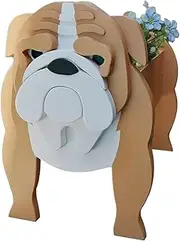 Pug Planter Plant Pot, Wooden Corgi Plant Container Holder Home Office Decor Gift, Cute Animal Shaped Cartoon Planter Flower Pots for Outdoor Garden Decoration, qzjijosen (English Bulldog Planter)