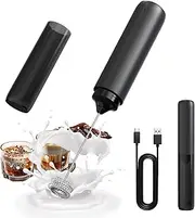 [CIRCLE JOY] Powerful Double Whisk Milk Frother Handheld Rechargeable Milk Foamer Coffee Frother Drink Mixer with Cover, Portable for Coffee, Cappuccino, Lattes, Frappe, Matcha and Hot Chocolate, Black