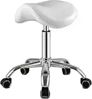 Saddle Stool,Movable Swivel Stool,Height-Adjustable Saddle Chair,for Home/Office/Beauty Salon/Barber Shop,Load 150kg(White)