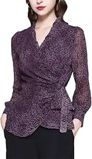 [Generic] Vintage Women Long Sleeve V-Neck Floral Shirt 2025 Ladies Tops Blouses