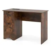 CostwayComputer Desk with Drawers with Charging Station and Cable Hole-Brown