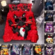 2/3Pc 3D Cat & Dog Doona Duvet Cover Set Pillowcase Single Queen Super King Size