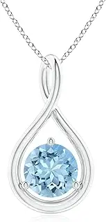 [Angara] Natural Solitaire Round Aquamarine Infinity Twist Pendant Necklace in Sterling Silver/14ct Solid Gold for Women | March Birthstone Jewellery for Her