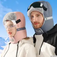 在飛比找蝦皮購物優惠-冬季雷鋒帽男女戶外滑雪帶絨保暖防風防水護目鏡羽絨帽