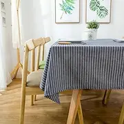 EHOMERY Table Cloth Birthday Party Tablecloth Clips Pure Color Stripe 8 Seater Dining Table Cloth Dining Room Table Cover Cotton Blue Grey Table Decoration 130X200Cm