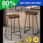 ALFORDSON 2x Bar Stools 75cm Tractor Kitchen Wooden Vintage Retro Chair Dark