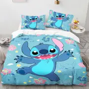 a2018 Stitch Bedding Duvet Cover, Anime Bedding Sets, 3D Printed Lightweight 3 Pieces Comforter Cover Sets with 1 Duvet Cover and 2 Pillow Pillowcases