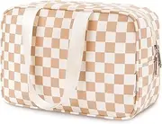 [Narwey] Full Size Toiletry Bag Large Cosmetic Bag Travel Makeup Bag Organizer for Women and Girl, Y-Light Checkerboard