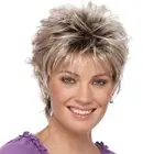 Short Dark Brown Mixed Blonde Highlight Pixie Cut Wigs Synthetic Layered Wigs