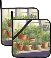 Springtime Herb Gard Potholders BBQ Pot Holders for Heat Resistant Potholder, Hot Pads,Cooking Baking(2-Pack)
