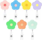 Yeanifeana Retractable Badge Reel Holders, Flower Design, 7 Pieces- Ideal for Nurses, Doctors, Volunteers, and Women - Includes Clip and Card Holders for ID Badges