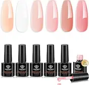 Modelones Builder Nail Gel for Nails, 6 Colors Gel Builder 8-in-One, Jelly Nude Sheer Pink Hard Gel Builder Nail Polish Apex Building Nail Strengthener Extension Gel LED Nail Lamp Cured Color Base