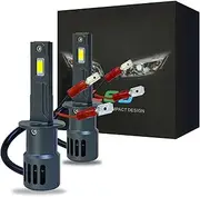 ADAURIS H1 LED Car Headlight Bulb, 60W, 18000LM, 6000K White Light, Halogen Replacement, 1:1 Mini Size, with Fan Cooling, Plug and Play, IP68 Waterproof, Pack of 2
