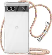 [YESPURE] Strap Case for Google Pixel 6a Clear Lanyard Case for Pixel 6a Adjustable Crossbody Soft TPU Anti-Scratch Shockproof Protective Phone Cover for Google Pixel 6a - Rainbow Yellow