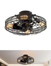 Vintage Caged Ceiling Fan Light 3 Gear Wind Chandelier Lamp With Remote Control