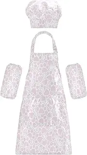 AIXIWAWA Kids Apron Chef Hat Set, Child Kitchen Bib Aprons Adjustable for Cooking Baking Painting (Pink Dog Foot)