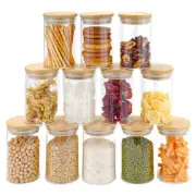 12Pcs Glass Jars Set(300Ml),Clear Spice Jars with Bamboo Lids, Food Storage2808