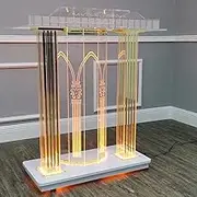 Transparent Acrylic Podium, Pulpits for Churches with LED Light, Podium Stand Portable with Wheels, Rolling Table with Wide Reading Surface for Churches Conference Rooms Classrooms