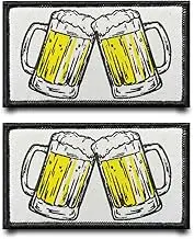 2 Pcs Funny Twin Glass Beer Hook & Loop Patch Tactical Symbol Embroidered Emblem Fastener Applique Military Patches for Jeans,Hats,Clothes,Backpacks,Jacket,Vest, Badge Cloth Sign Costume