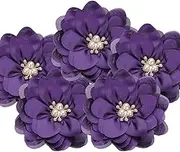 uxcell 3.15 Inch Chiffon Flowers, 5 Pcs Fabric Flowers Rhinestone Pearl Large Camellia Sewing Appliques for DIY Crafts Dresses Clothing Headbands Wedding Party Decoration, Purple