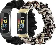Scrunchie Band Compatible with Fitbit Charge 5/Charge 6 Band for Women, Girl Loop Soft Elastic woven Nylon Strap Replacement Breathable Stretchy Bracelet Wristband