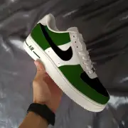 Nike Air Force 1 Custom White Shoes Green & Black Mens Womens Kids All Sizes