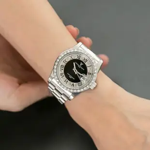 Valentino Coupeau 范倫鐵諾 經典水鑽框羅馬時刻晶鑽(日期)時尚情人對錶-黑