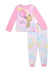 Girls Looney Tunes Tweety Bird Pajamas Shirt Pants Set 6 6X 7 S Pink Space Jam