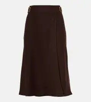 [Loro Piana] Loro Piana Irene belted linen crêpe midi skirt AU 10 brown