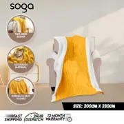 SOGA 200X230cm Throw Blanket Yellow and White Chenille Fleece