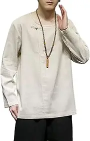 [Aoleaky] Tradictional Chinese Clothing Men Long Sleeve Cotton Linen Chinese Style Shirts Kung Fu Tai Chi Tang Suit Style Tops