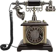 Antique Corded Landline Phone Elegant Vintage Decorative Retro Telephone for Home Hotel Office, Metal and Wood Material