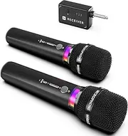 Wireless Microphone, Rechargeable Wireless Dual Microphones with One-to-One Chip Connection and LED Lights, 40H Duration, 200FT Range Receiving, Less Latency Karaoke Microphone for Singing