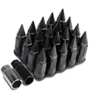 SPIKED CAP STEEL BLACK 16 RIM LUG+4 LOCK NUTS+ADAPTER M12X1.5 22MM OD/75MM TALL
