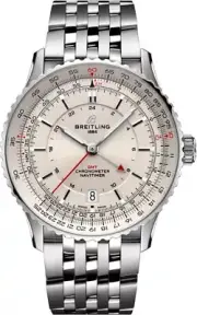 Breitling Navitimer Self-Winding GMT 41mm Silver Dial Date Mens Swiss Watch