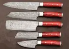 Custom Handmade Damascus Steel Chef Knife Set Kitchen Knives with sheath
